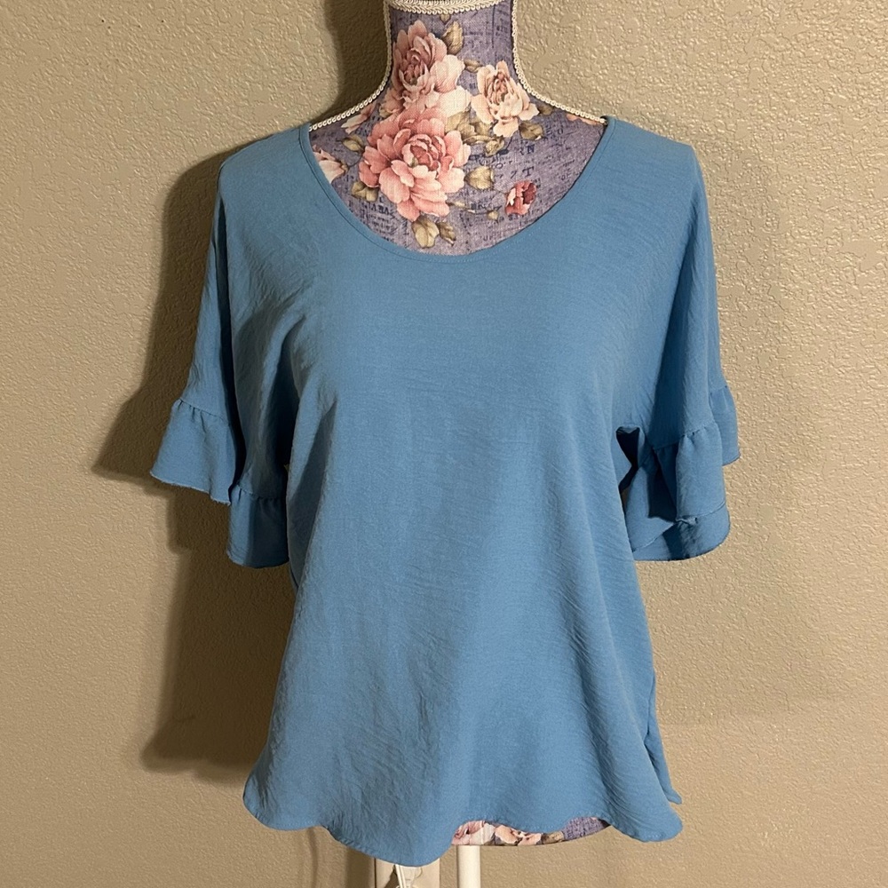 Counterparts Blue Ruffled Sleeve‎ Blouse